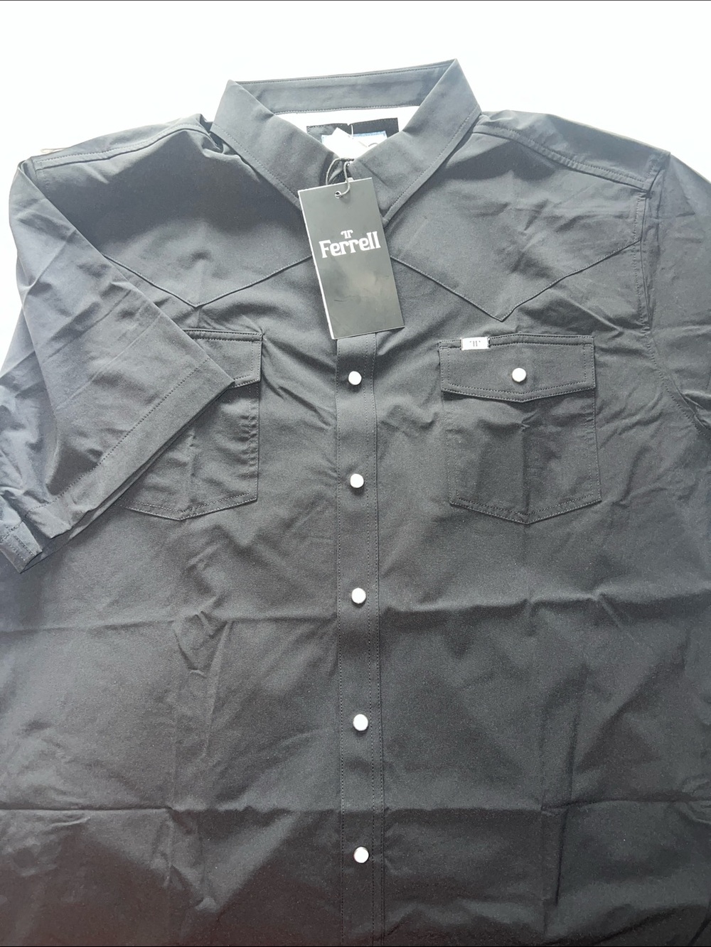 Ferrell Black Short-Sleeve Casual Pearl Snap Shirt
